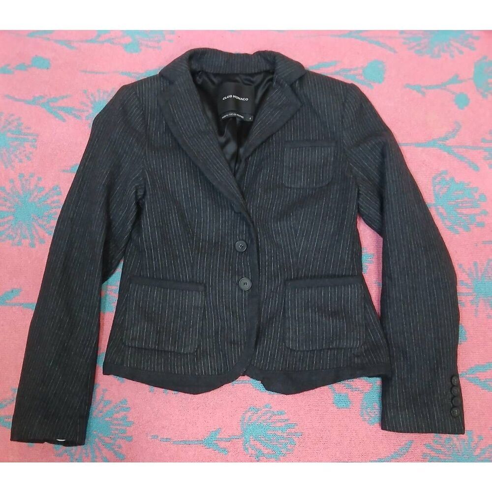 Club Monaco womens size 4 wool blazer jacket candy stripe gray shabby chic